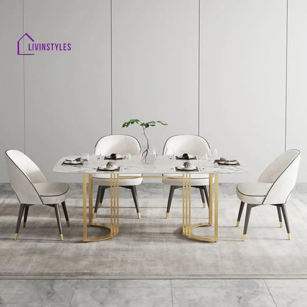 Krit Stainless Steel With Pvd Coated Dining Table Set Marble Top