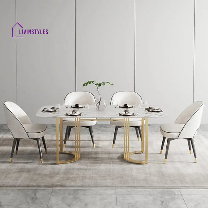 Krit Stainless Steel With Pvd Coated Dining Table Set Marble Top