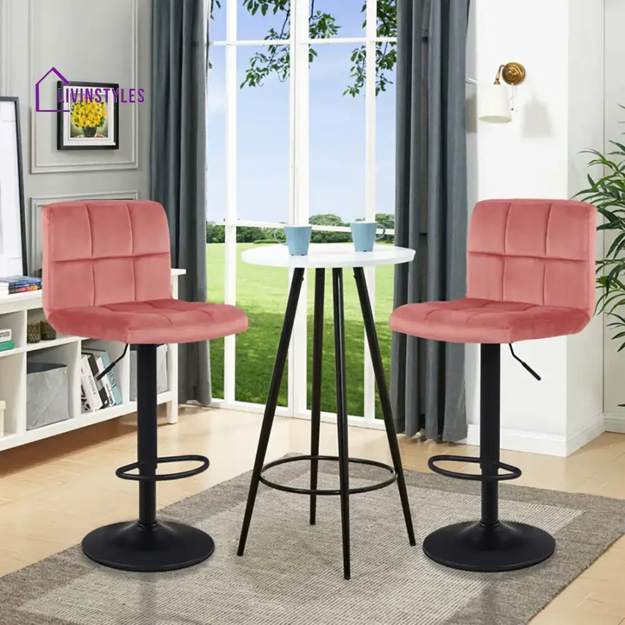 Pink Color Neo Swiel Adjustable Bar Stool Set Of-2