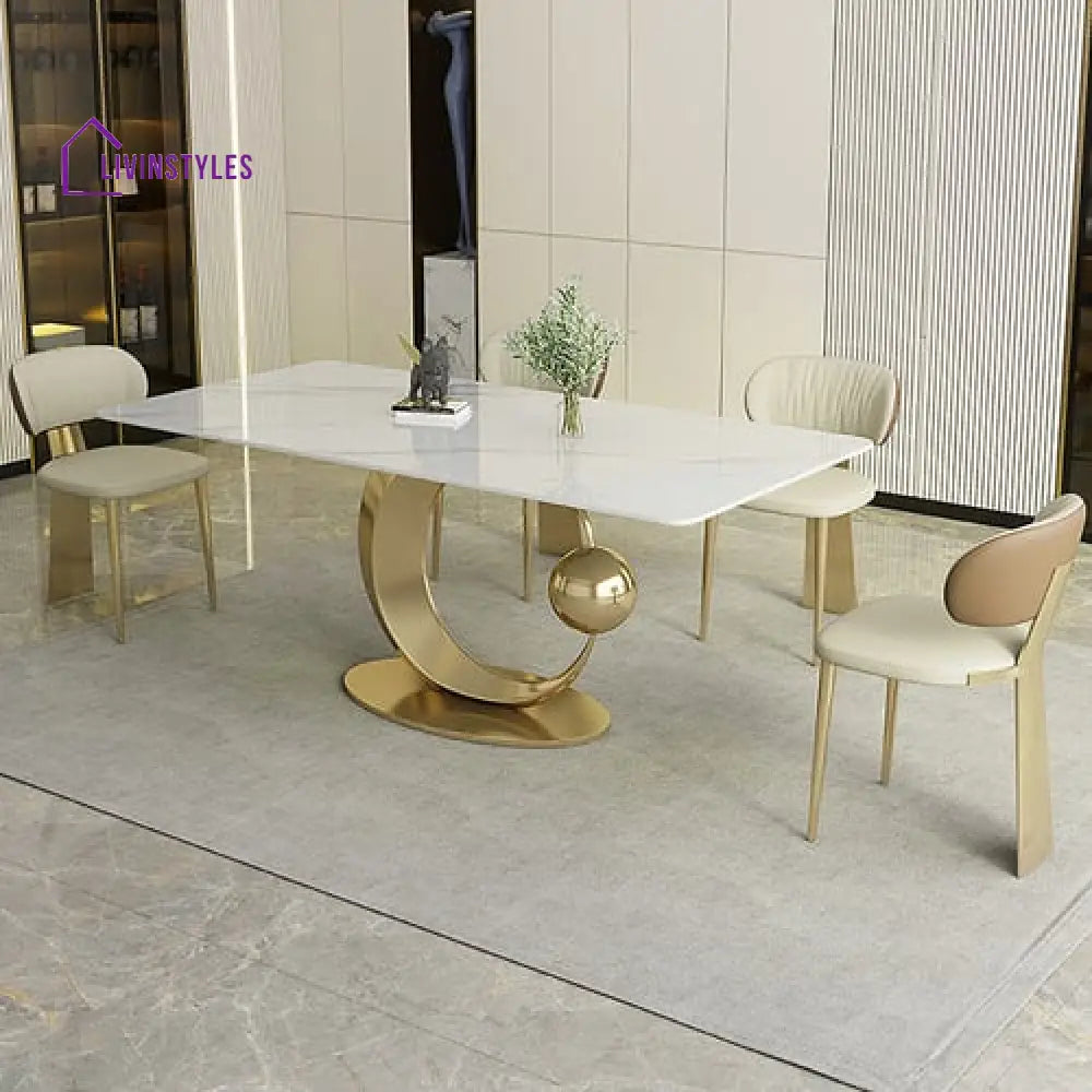 Kriya Stainless Steel With Pvd Coated Dining Table Marble Top