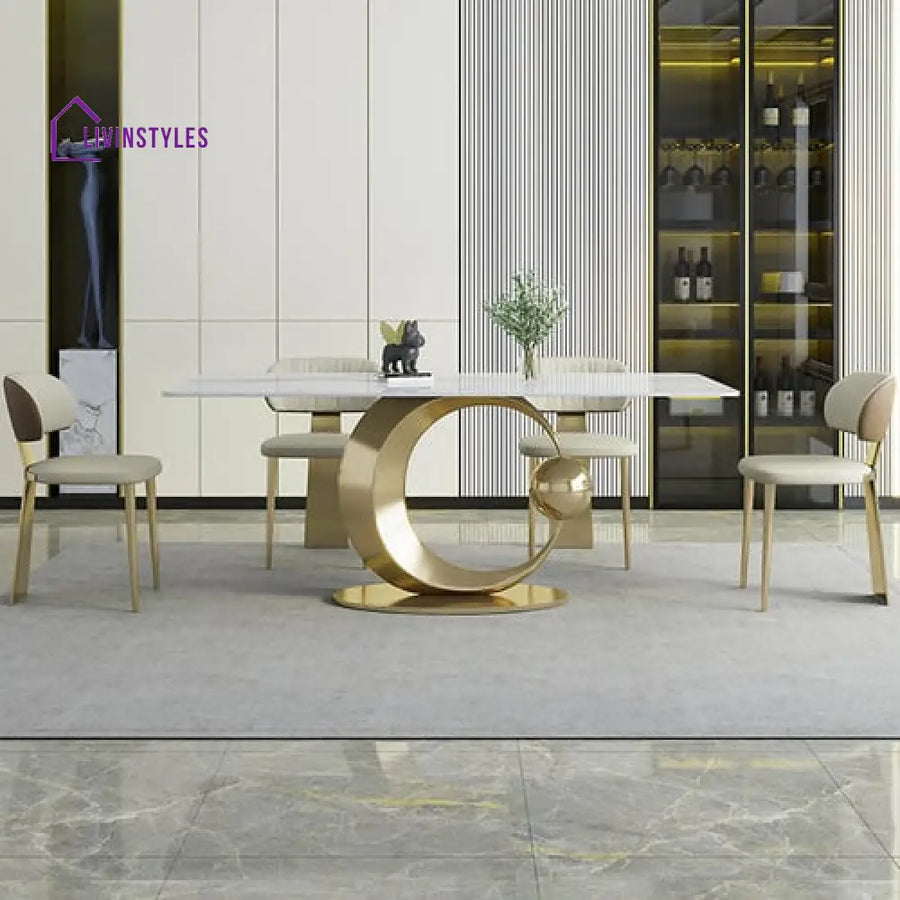 Kriya Stainless Steel With Pvd Coated Dining Table Marble Top