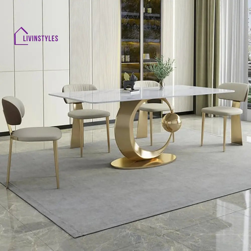 Kriya Stainless Steel With Pvd Coated Dining Table Marble Top