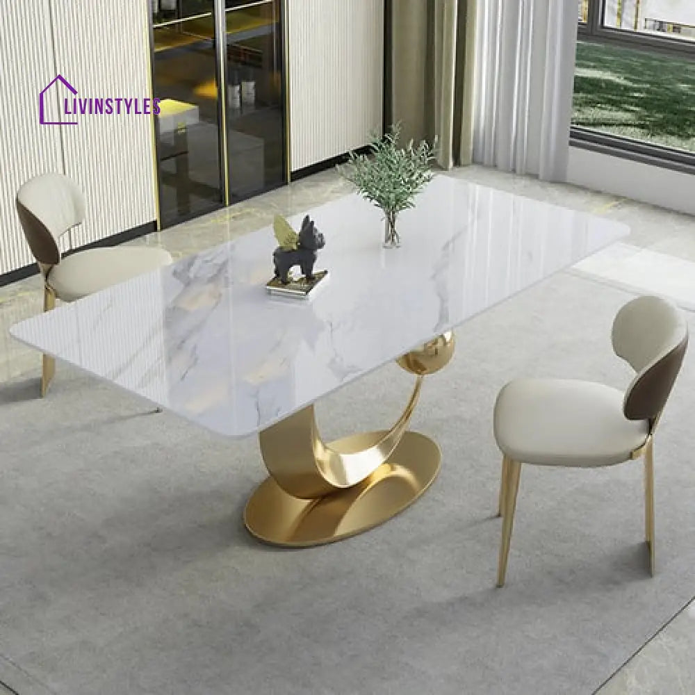 Kriya Stainless Steel With Pvd Coated Dining Table Marble Top