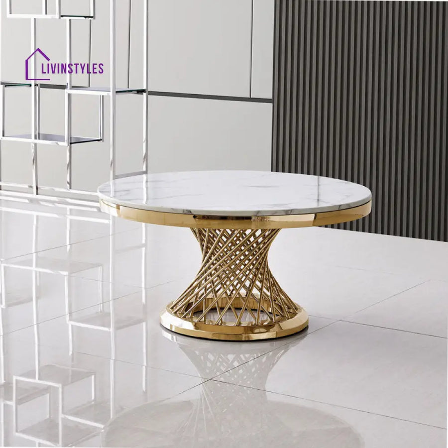 Krupa Stainless Steel Coffee Table With Marble Top