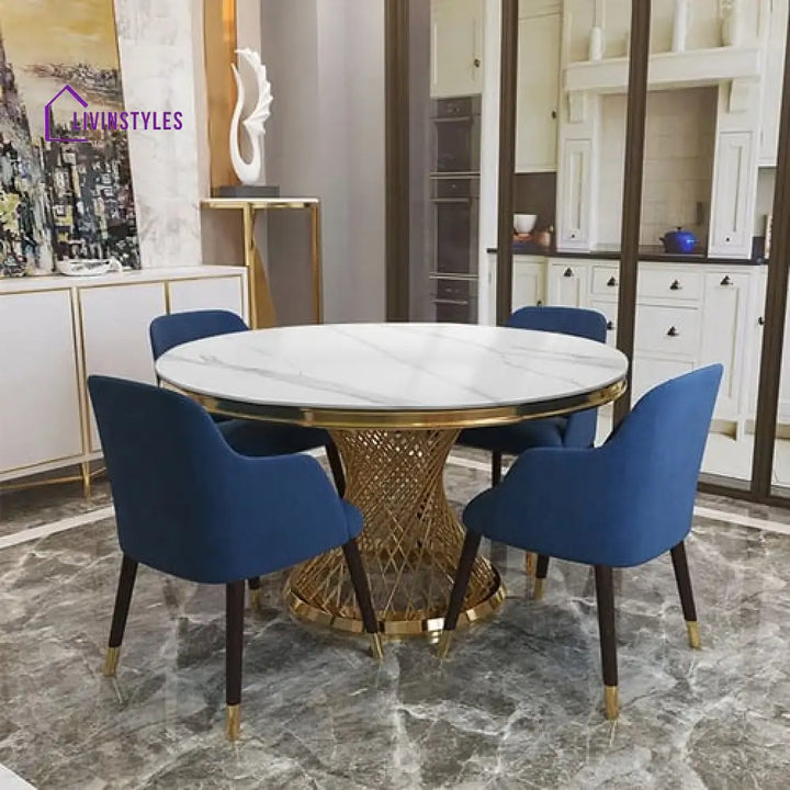 Ksayana Stainless Steel With Pvd Coated Dining Table Marble Top