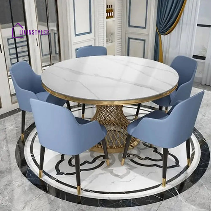 Ksayana Stainless Steel With Pvd Coated Dining Table Marble Top