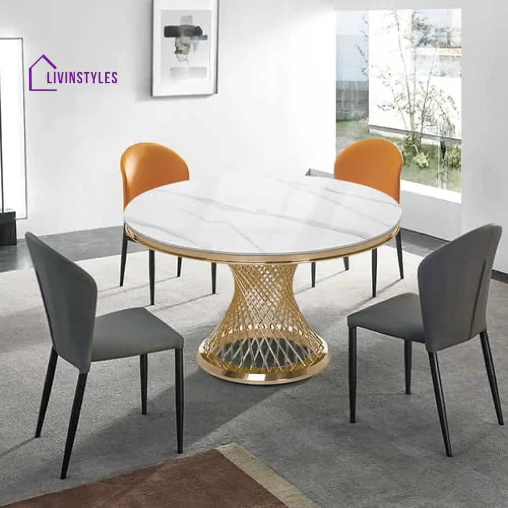 Ksayana Stainless Steel With Pvd Coated Dining Table Marble Top