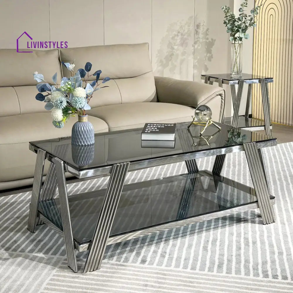 Kusum Stainless Steel Coffee Table For Living Room - Silver