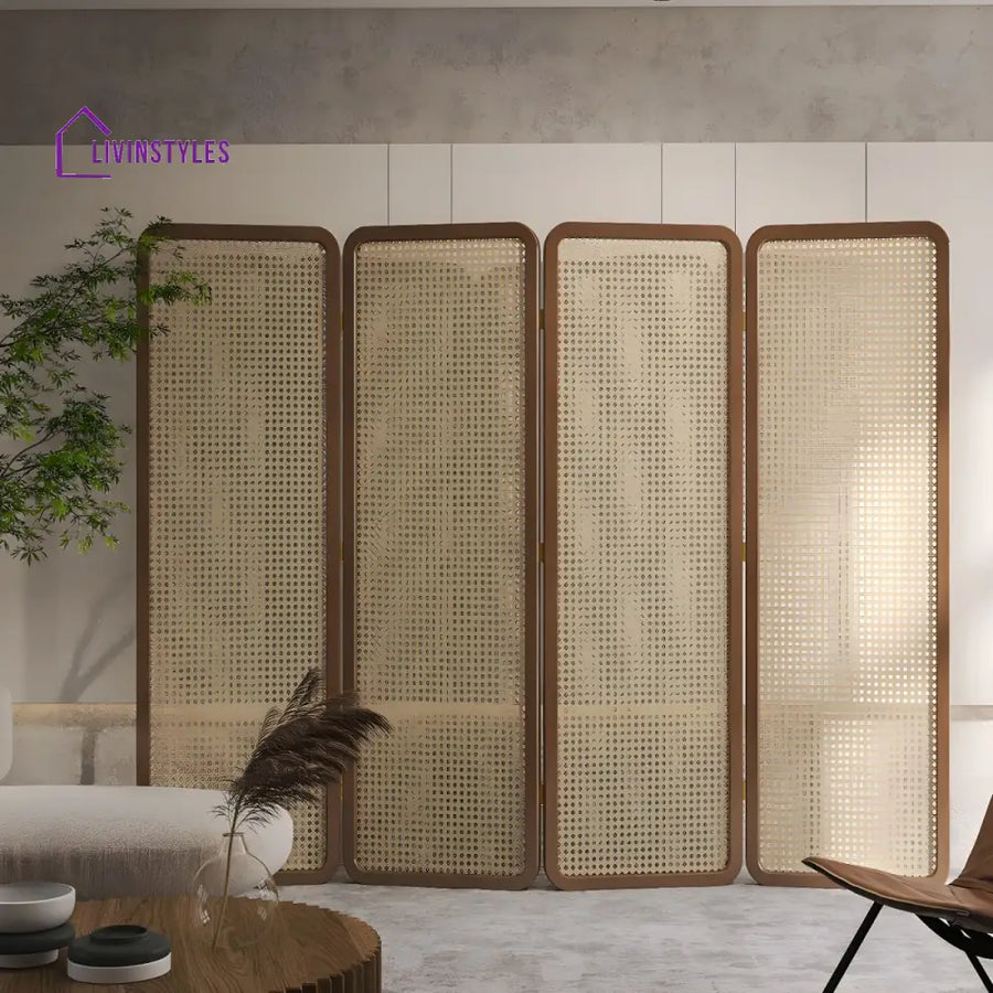 Kyra Wooden and Cane Weaving Room Partition for Living Room