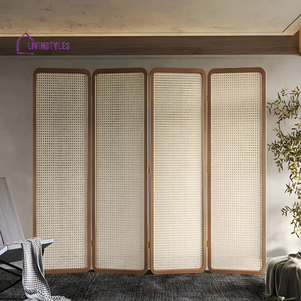 Kyra Wooden and Cane Weaving Room Partition for Living Room