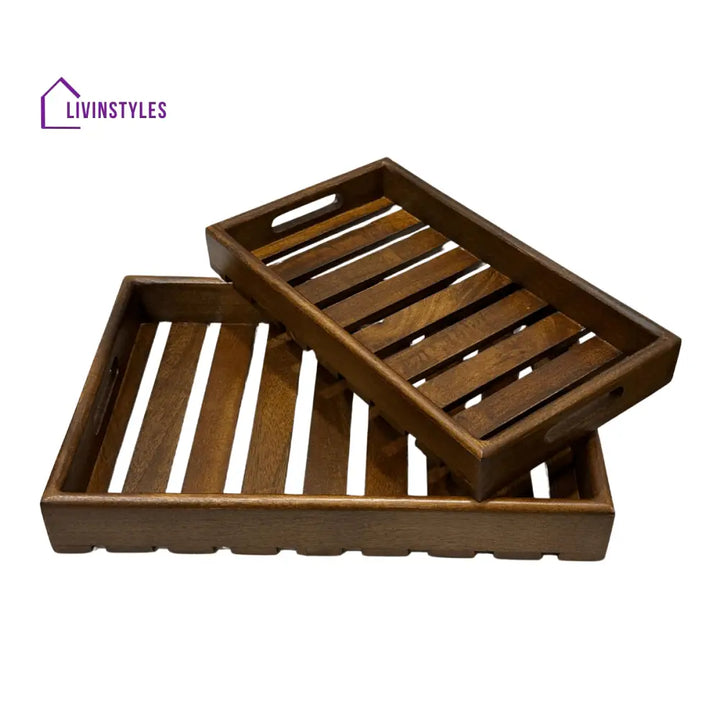 Large Wooden Serving Tray Set Of 2