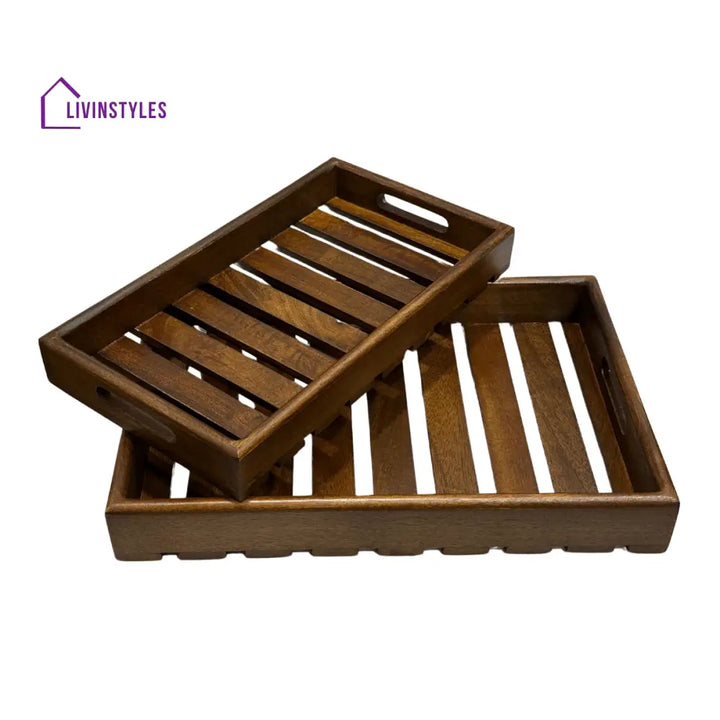 Large Wooden Serving Tray Set Of 2