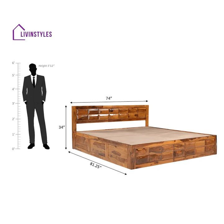 Lata Sheesham Wood Bed With Storage