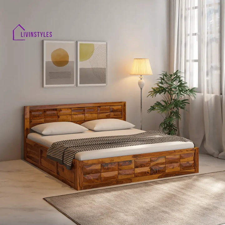 Arcadia Sheesham Wood Bed With Storage