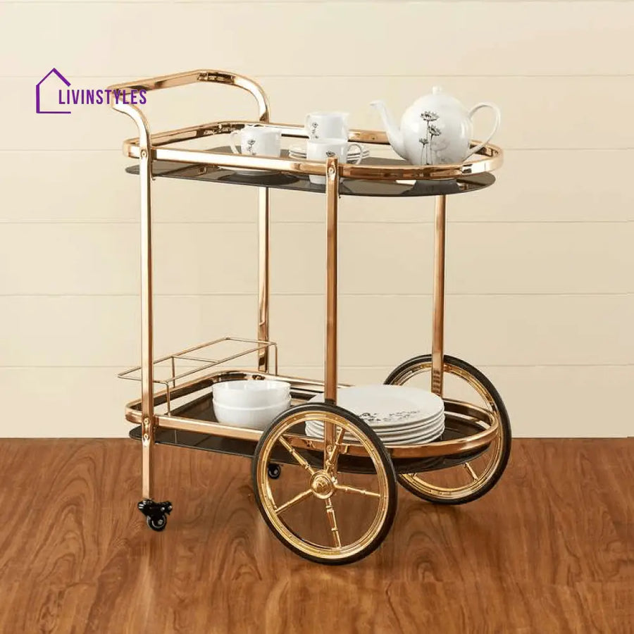 Latvia Gold Bar cart Trolley 2 Tier (Iron) - WoodenTwist