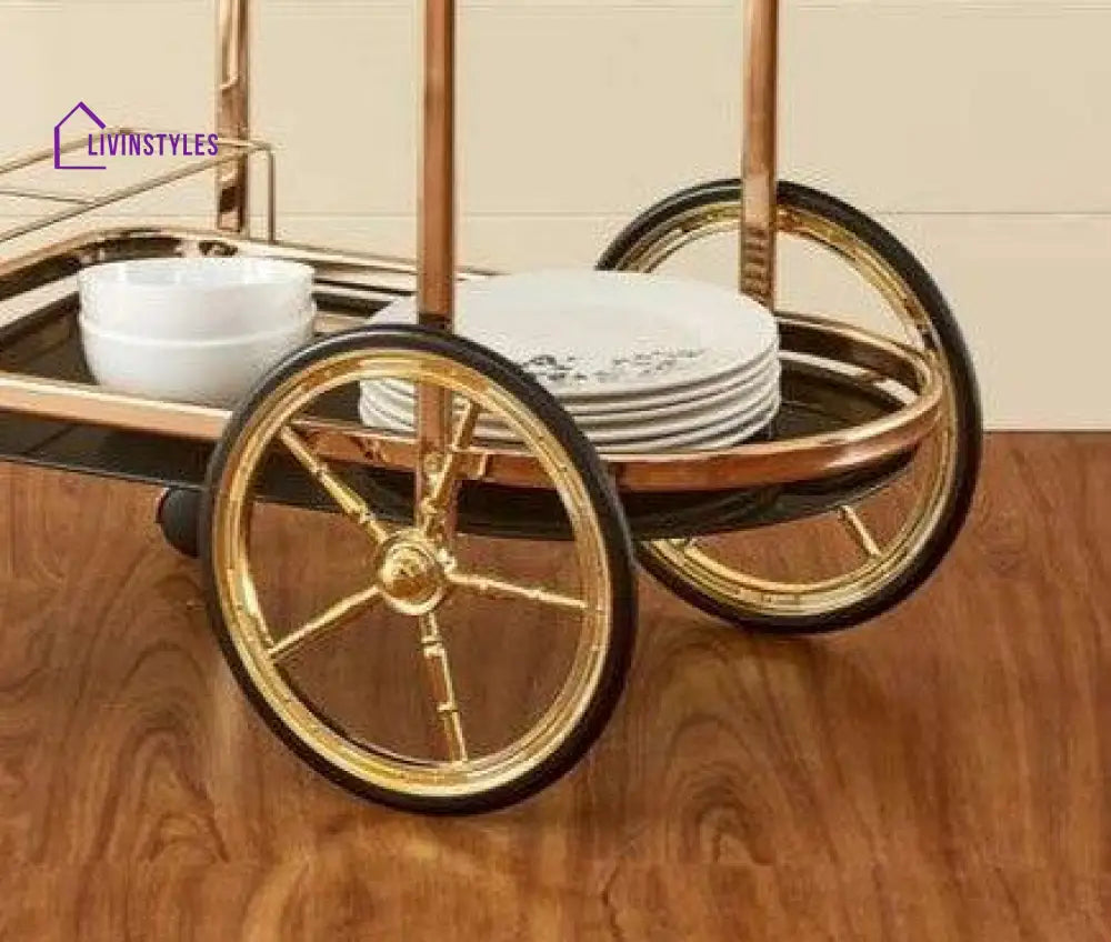 Latvia Gold Bar Cart Trolley 2 Tier (Iron) Serveware