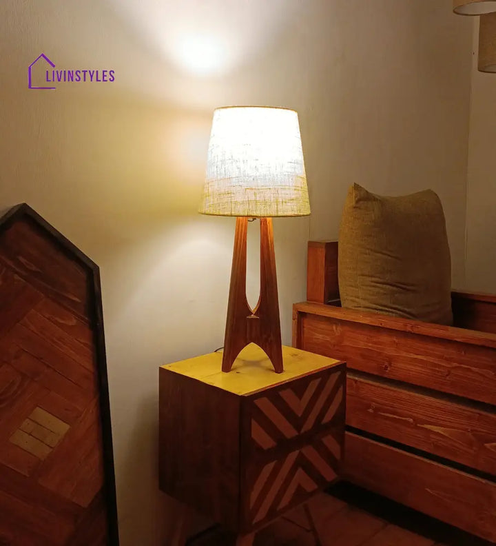 Laurent Brown Wooden Table Lamp With White Jute Lampshade Lamps