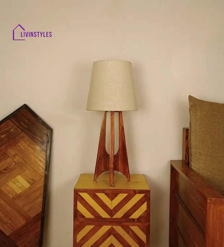 Laurent Brown Wooden Table Lamp With White Jute Lampshade Lamps