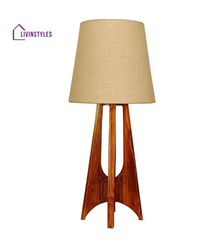 Laurent Brown Wooden Table Lamp With White Jute Lampshade Lamps