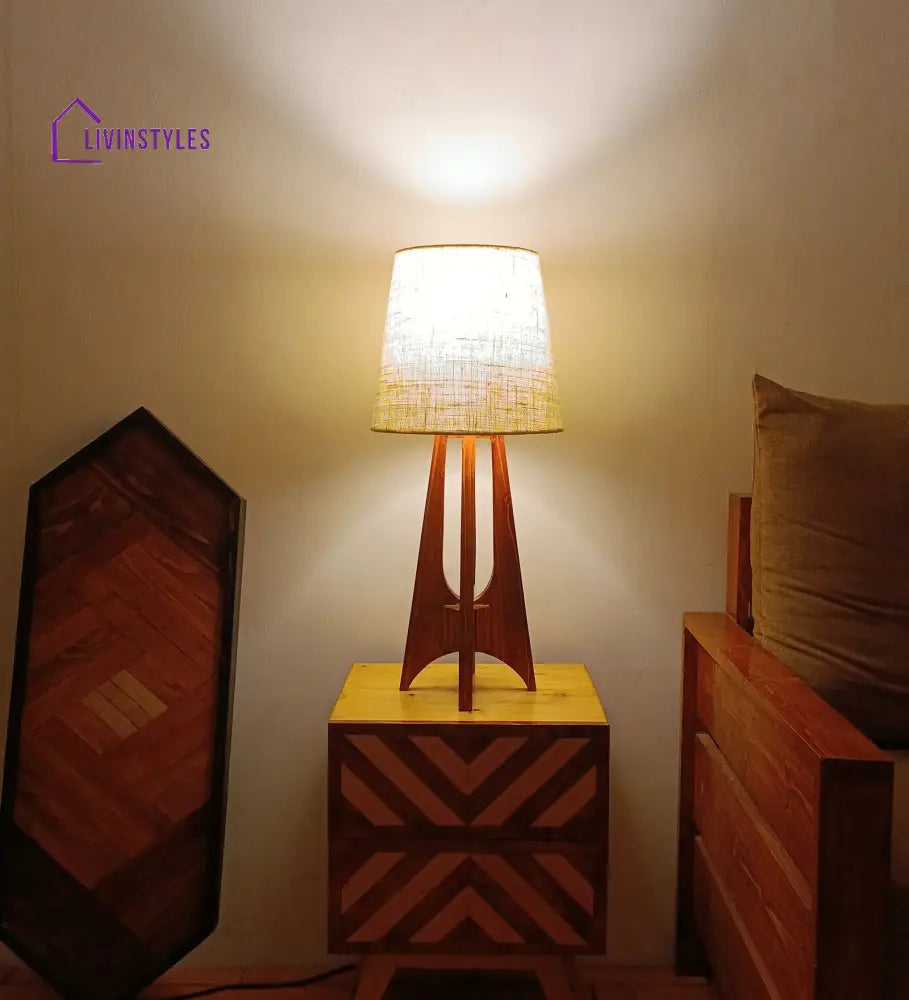 Laurent Brown Wooden Table Lamp With White Jute Lampshade Lamps