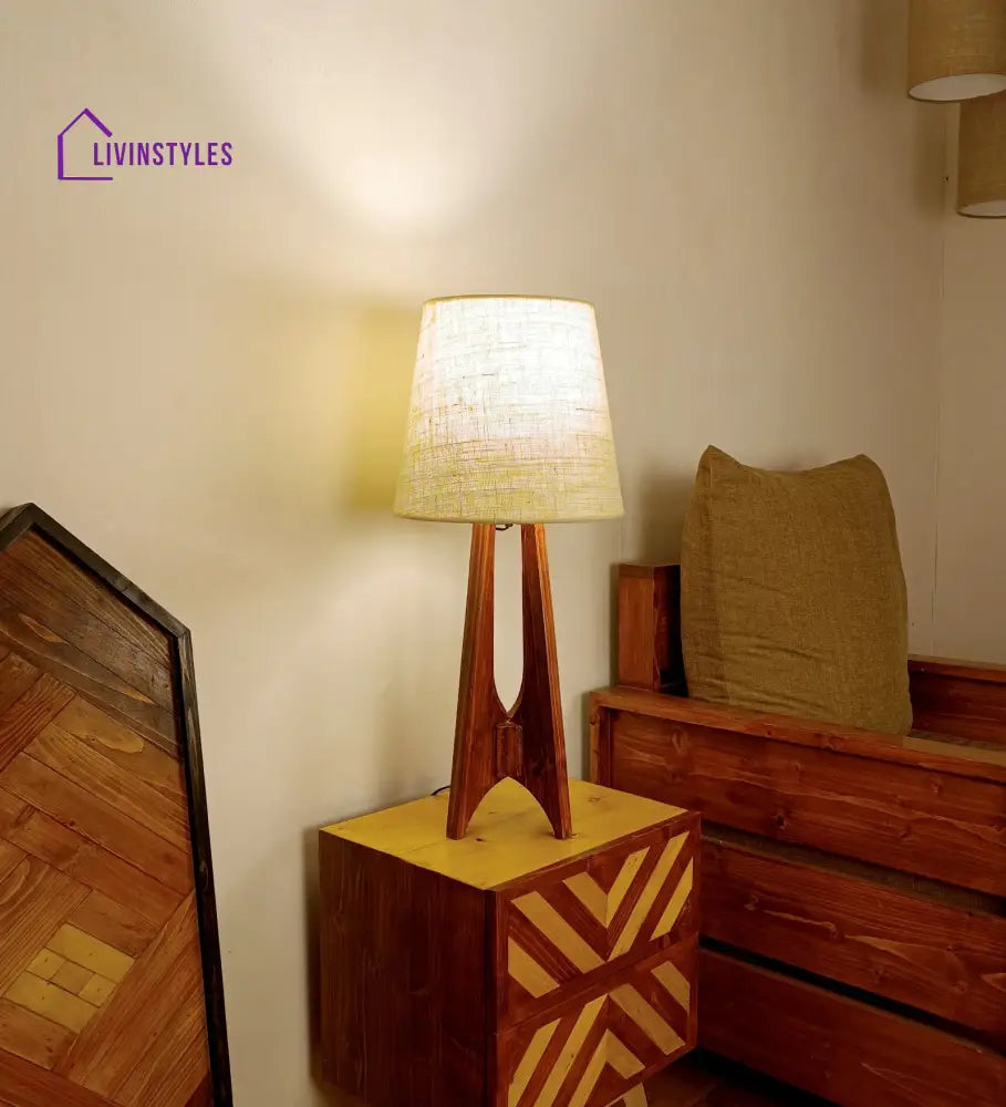 Laurent Brown Wooden Table Lamp With White Jute Lampshade Lamps