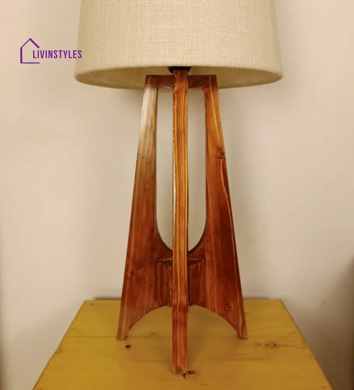 Laurent Brown Wooden Table Lamp With White Jute Lampshade Lamps