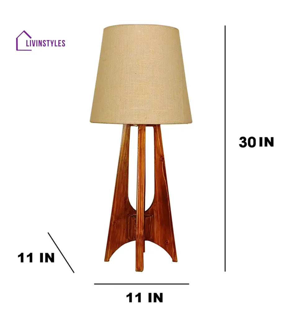 Laurent Brown Wooden Table Lamp With White Jute Lampshade Lamps