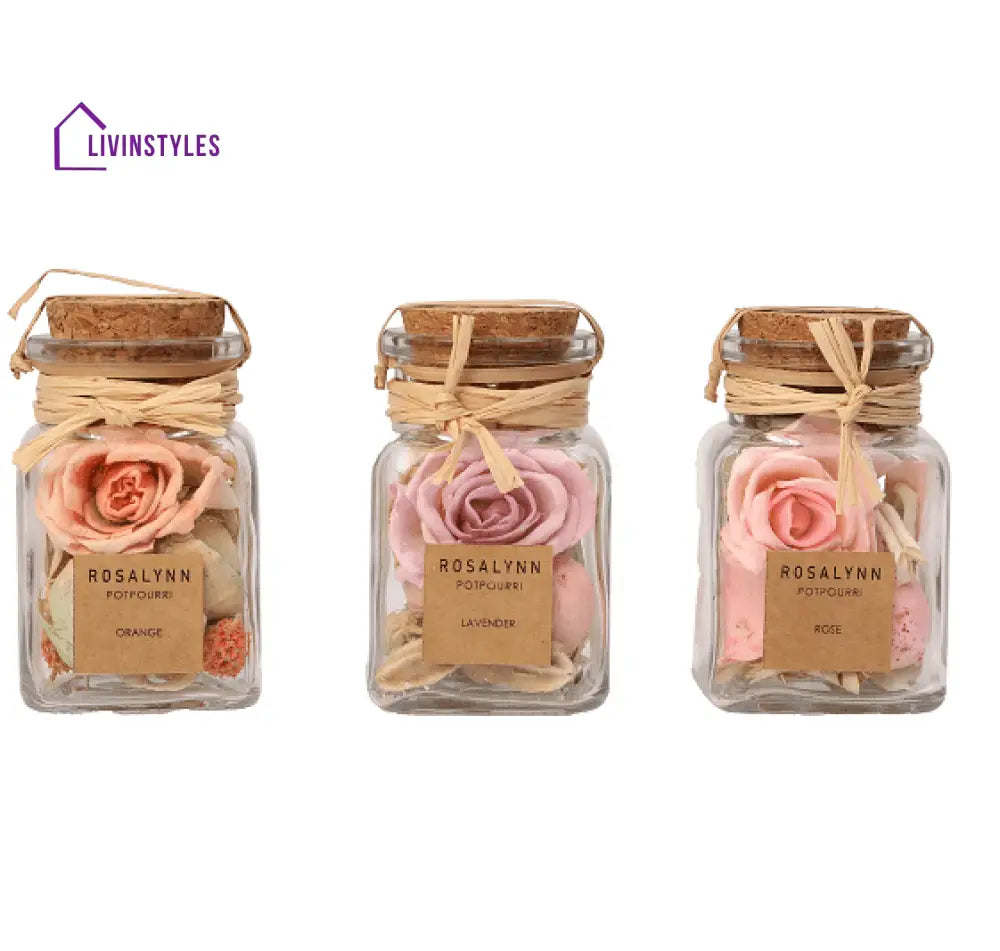 Lea Dried Floral Pastel Potpourri Set Of 3 (Small)Fusia Rose Lilac Lavender Peach Belani