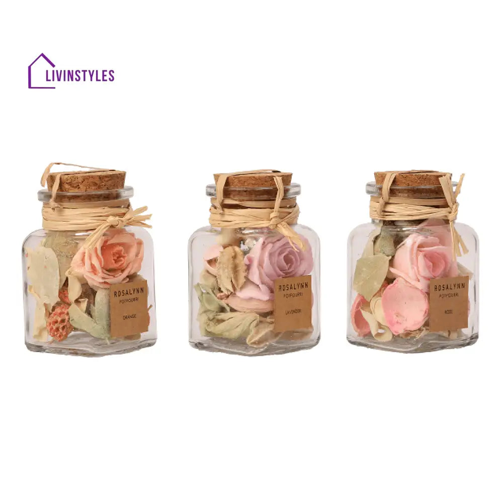 Lea Dried Floral Pastel Potpourri Set Of 3 (Small)Fusia Rose Lilac Lavender Peach Belani