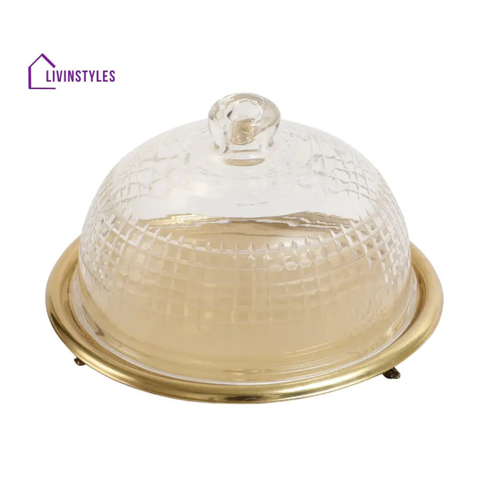 Leafy Glass Cake Dome In Gold Cake Dome