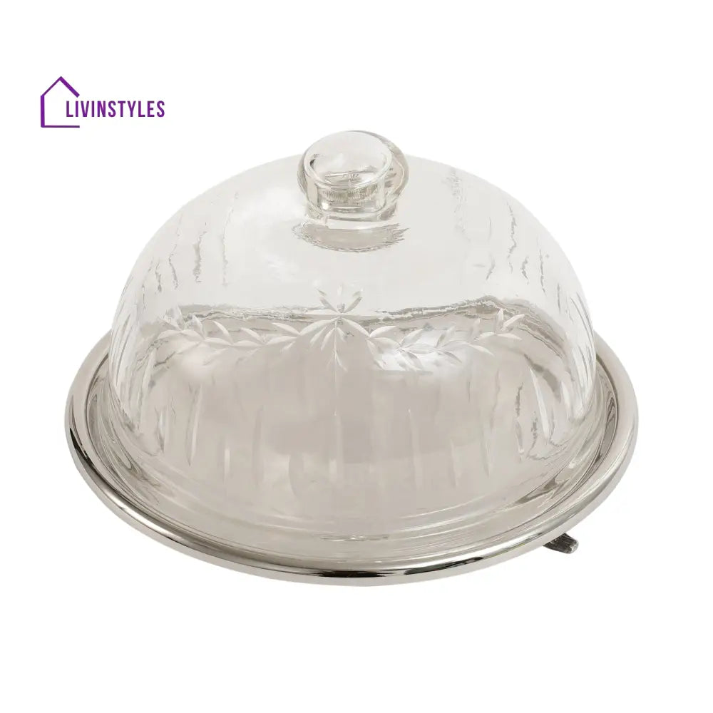 Leafy Glass Cake Dome In Silver Cake Dome