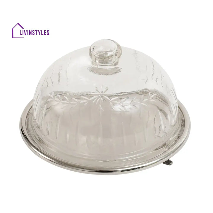 Leafy Glass Cake Dome In Silver Cake Dome