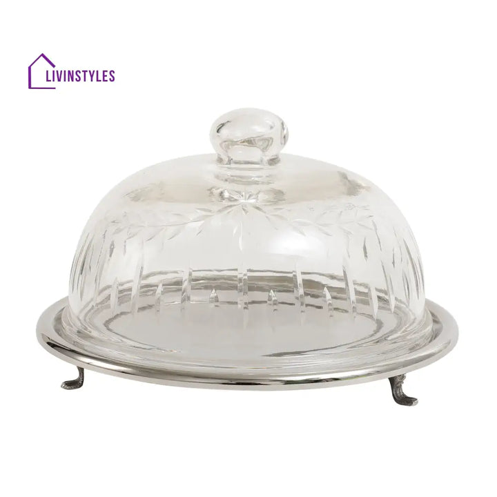 Leafy Glass Cake Dome In Silver Cake Dome