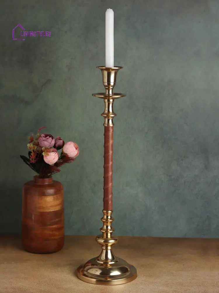 Leatherluxe Candle Holder In Gold Black Large Size