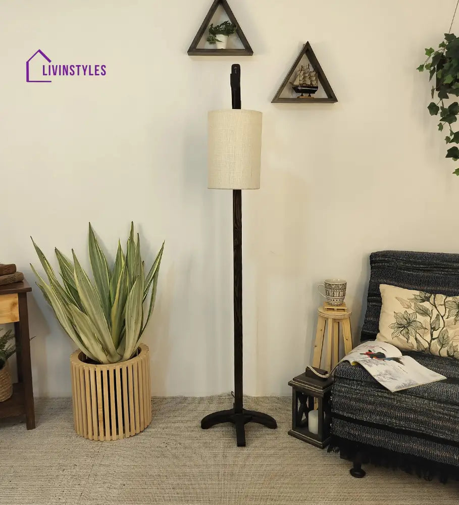 Leo Wooden Floor Lamp With Brown Base And Jute Fabric Lampshade Lamps