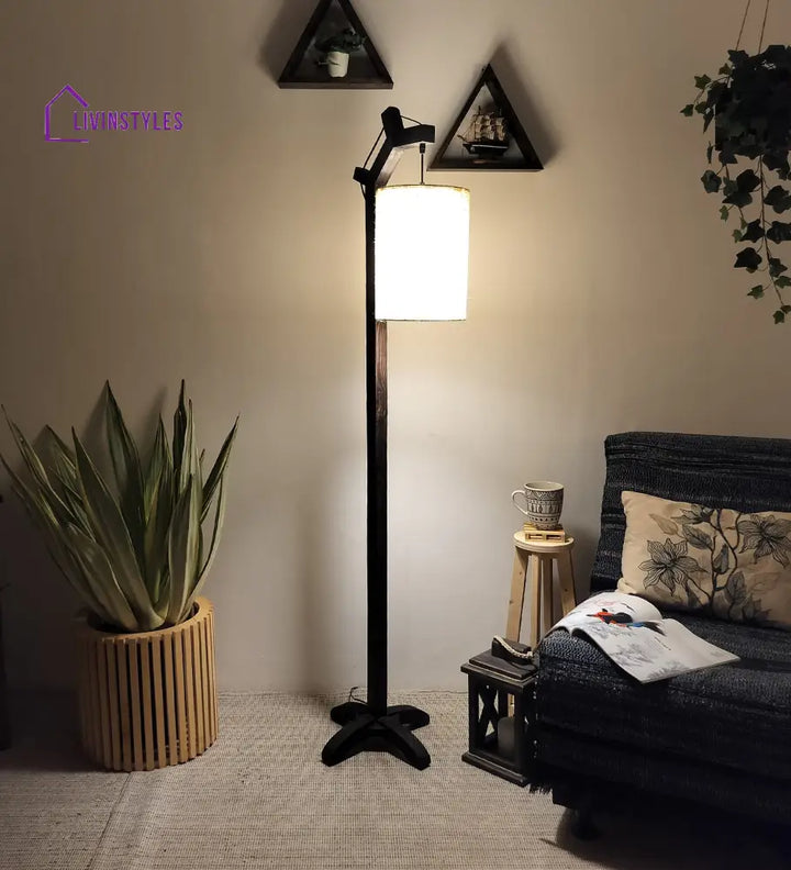 Leo Wooden Floor Lamp With Brown Base And Jute Fabric Lampshade Lamps