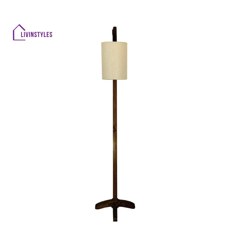 Leo Wooden Floor Lamp With Brown Base And Jute Fabric Lampshade Lamps