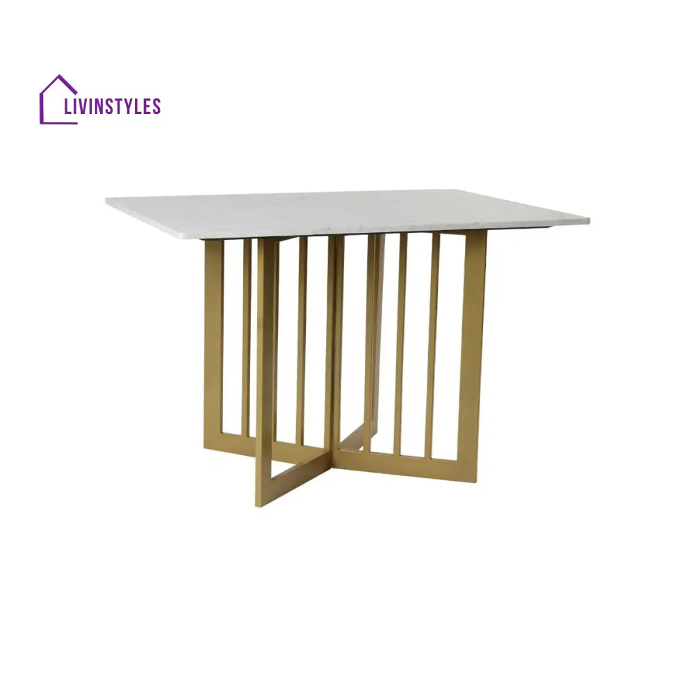 Liam 4 Seater Marble Dining Table In Gold Finish