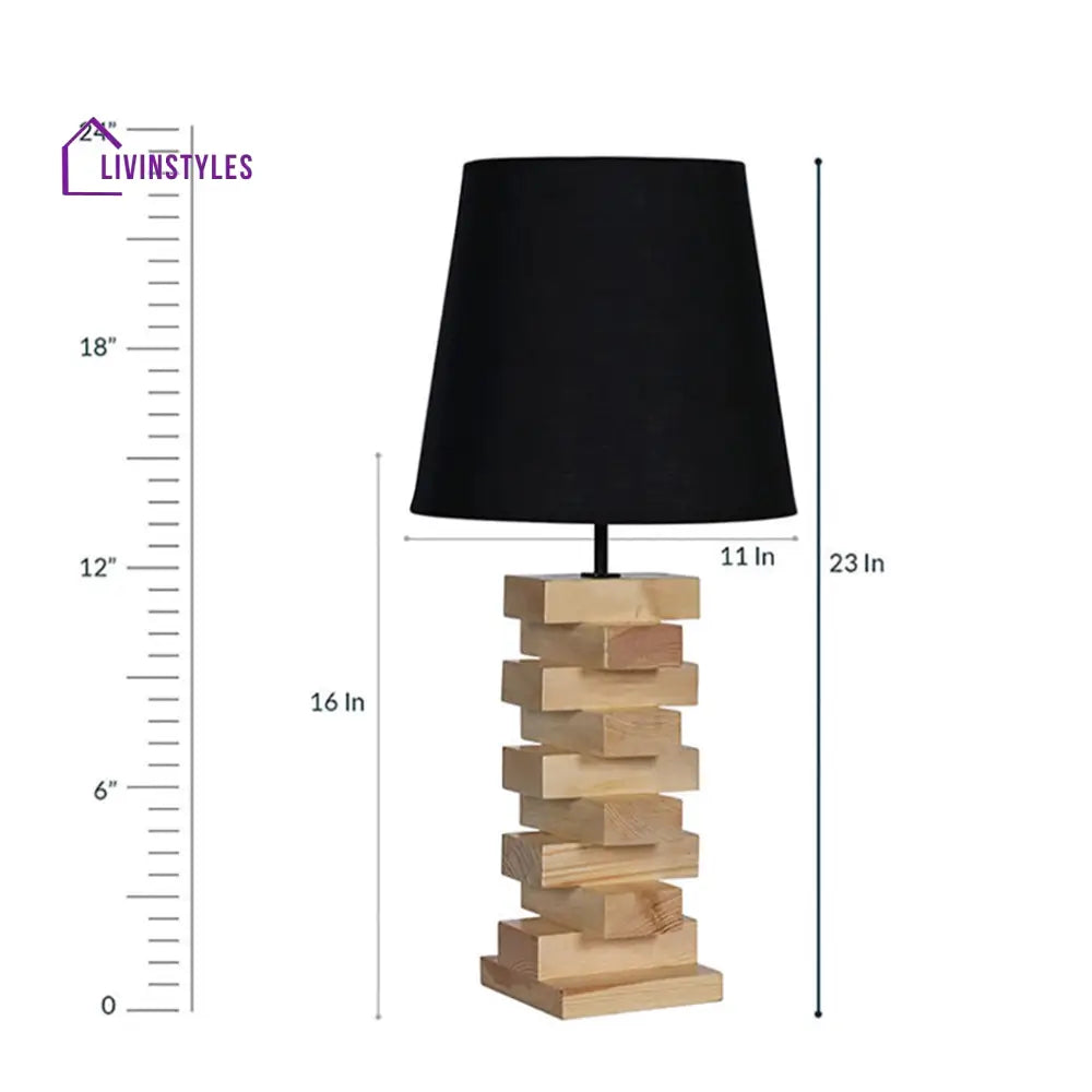 Libra Beige Wooden Table Lamp With Black Fabric Lampshade Lamps