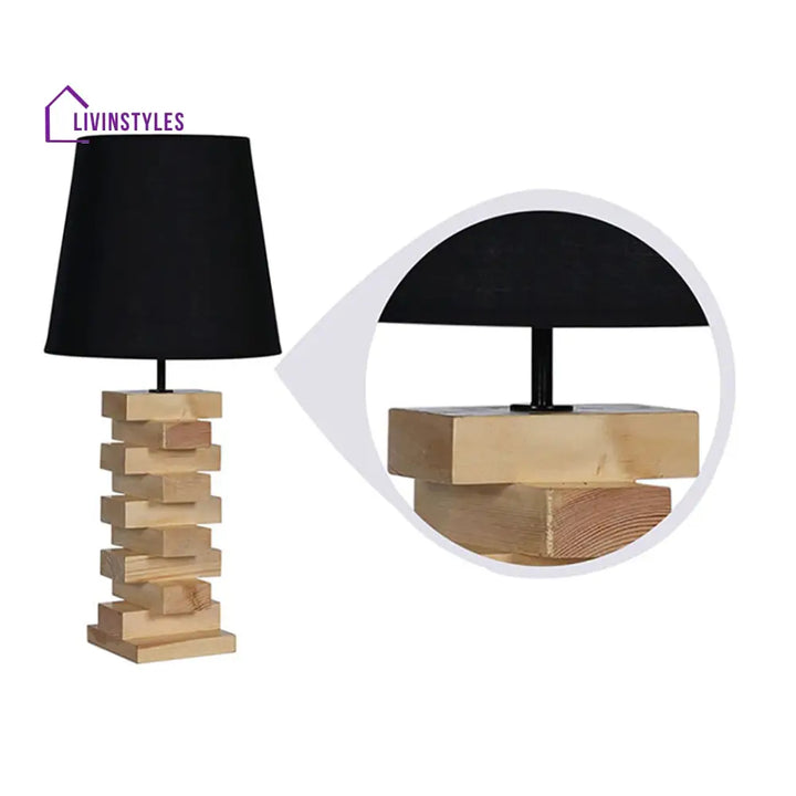 Libra Beige Wooden Table Lamp With Black Fabric Lampshade Lamps