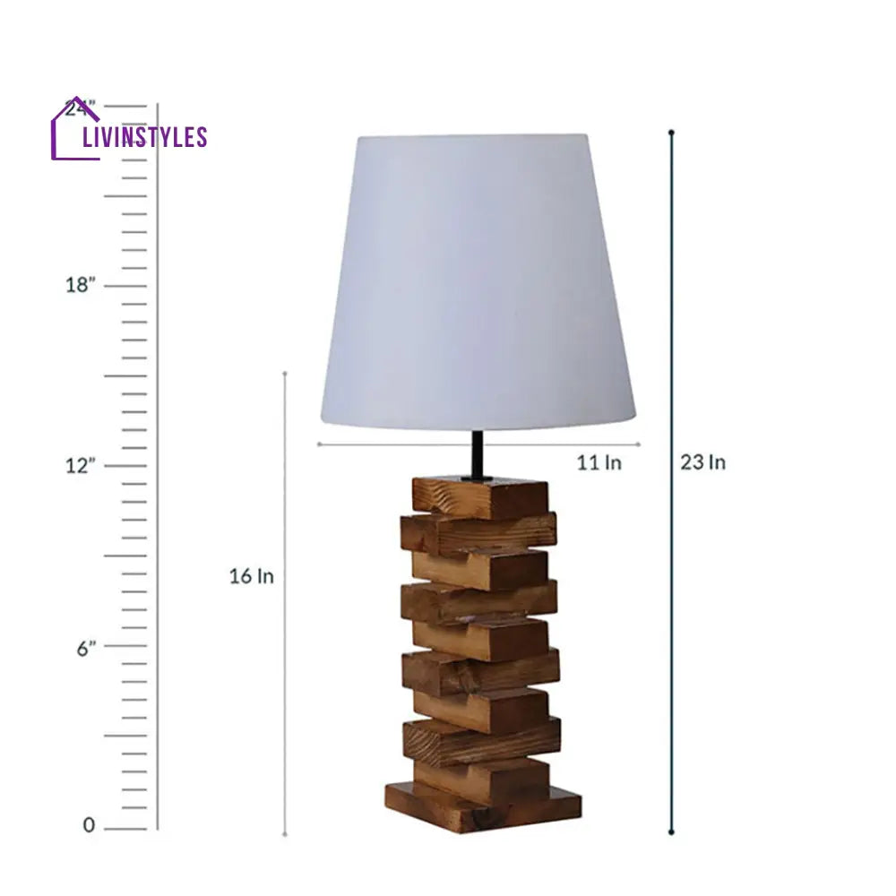 Libra Brown Wooden Table Lamp With White Fabric Lampshade Lamps