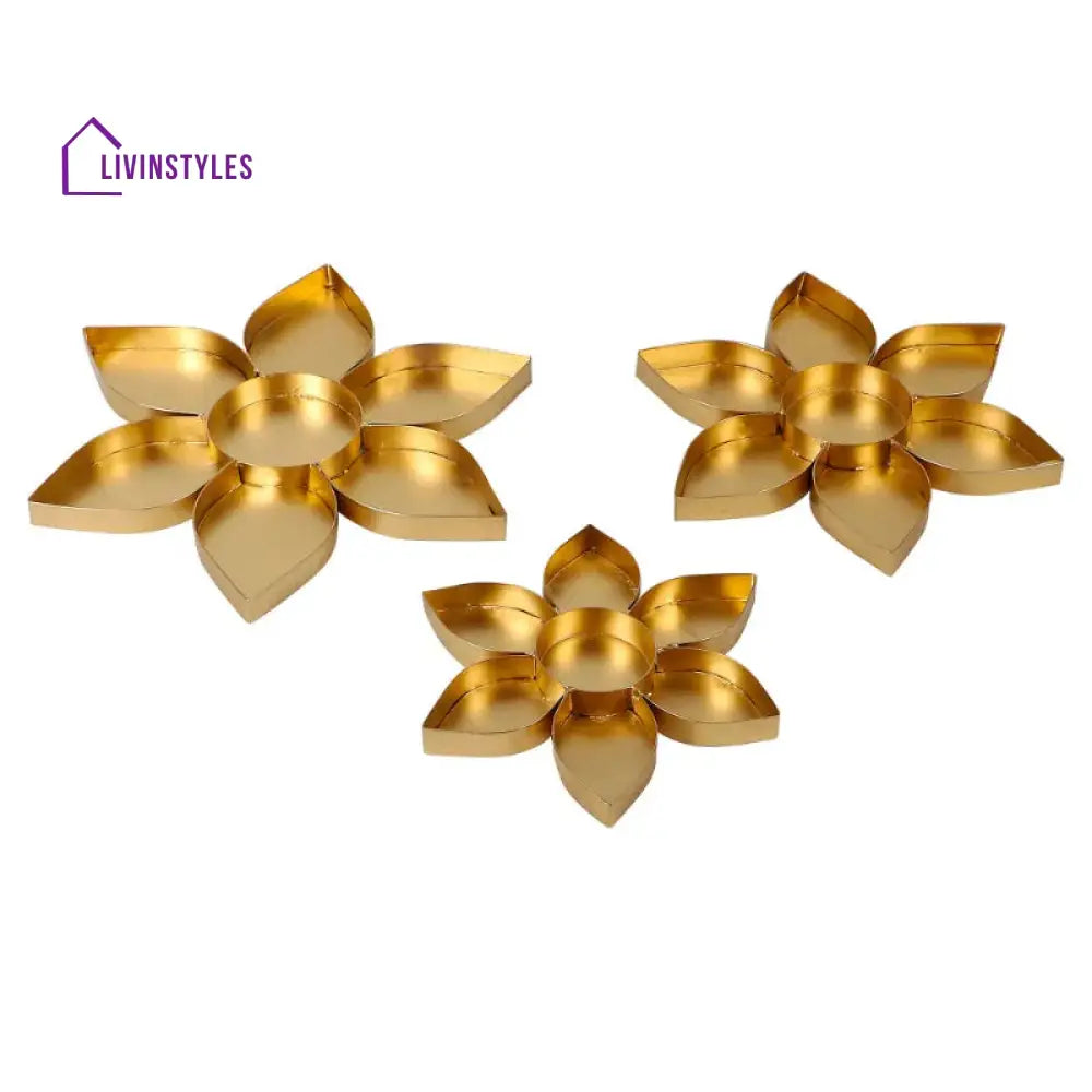 Lic Flower Petals Pattern Decorative Urli | Gold Set Of 3