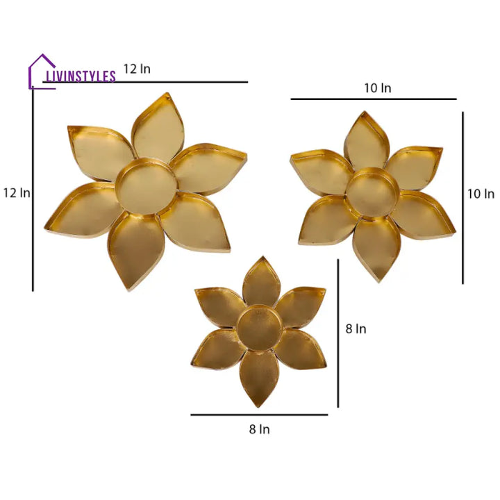 Lic Flower Petals Pattern Decorative Urli | Gold Set Of 3