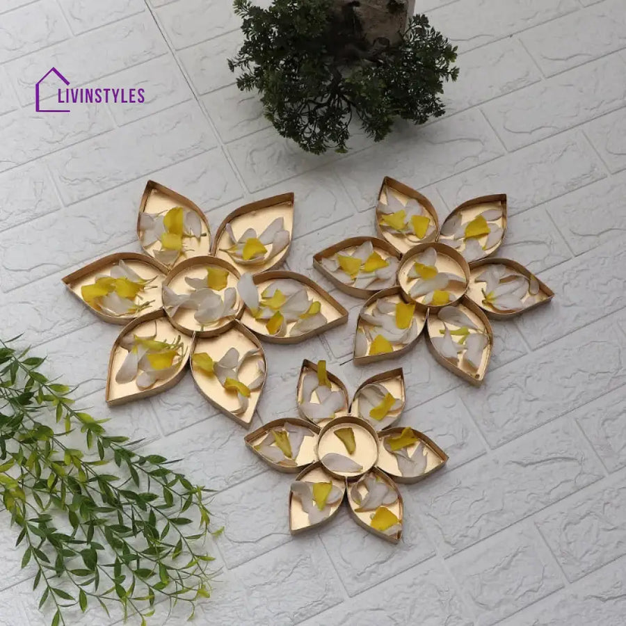 Lic Flower Petals Pattern Decorative Urli | Gold Set Of 3