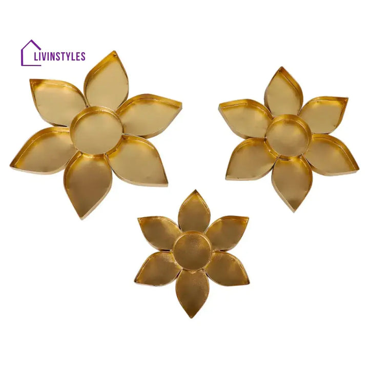 Lic Flower Petals Pattern Decorative Urli | Gold Set Of 3