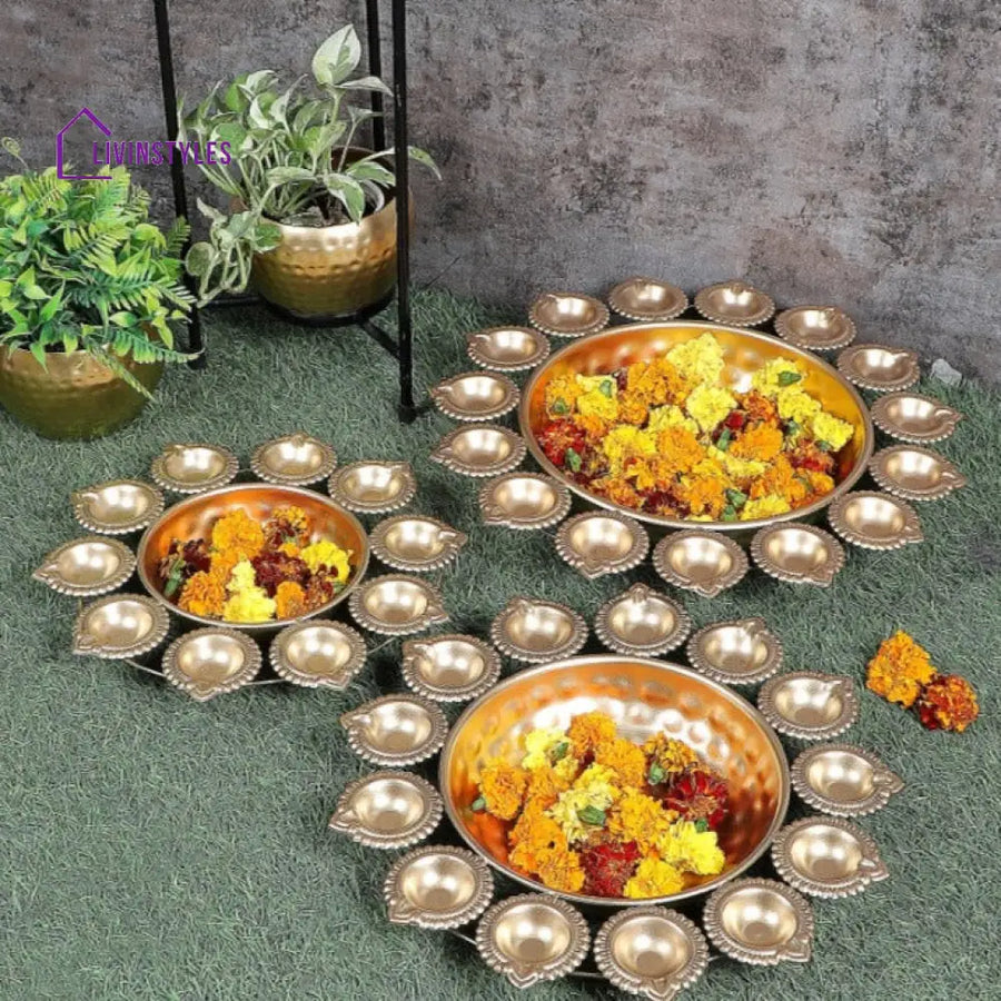 Lic Lotus Design Tealight Urli | Gold Set Of 3