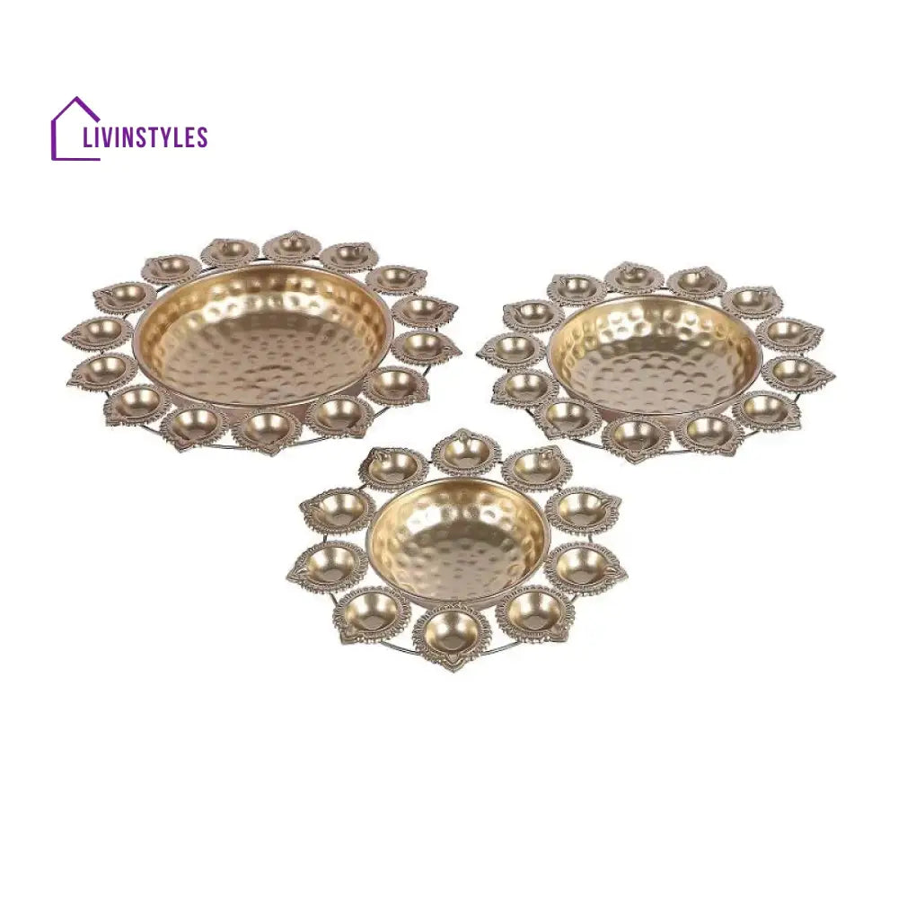 Lic Lotus Design Tealight Urli | Gold Set Of 3