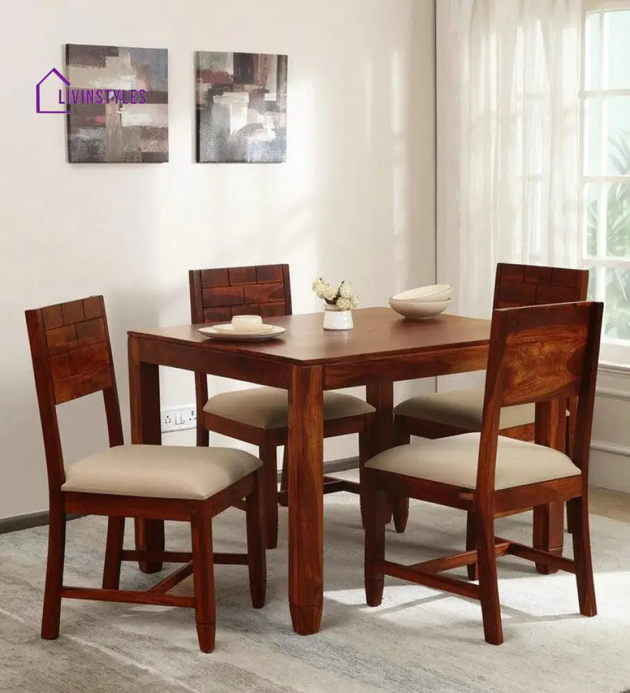 Lidiya Sheesham Wood 4 Seater Dining Set In Scratch Resistant Honey Finish Dinning Set