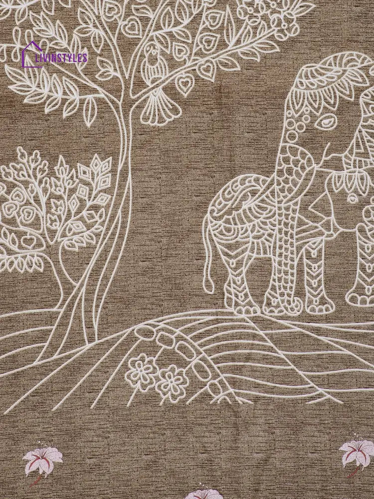 Light Brown Screen Block Print Jaipuri Cotton Animal Pattern Double Bedsheet With 2 Pillow Coverss