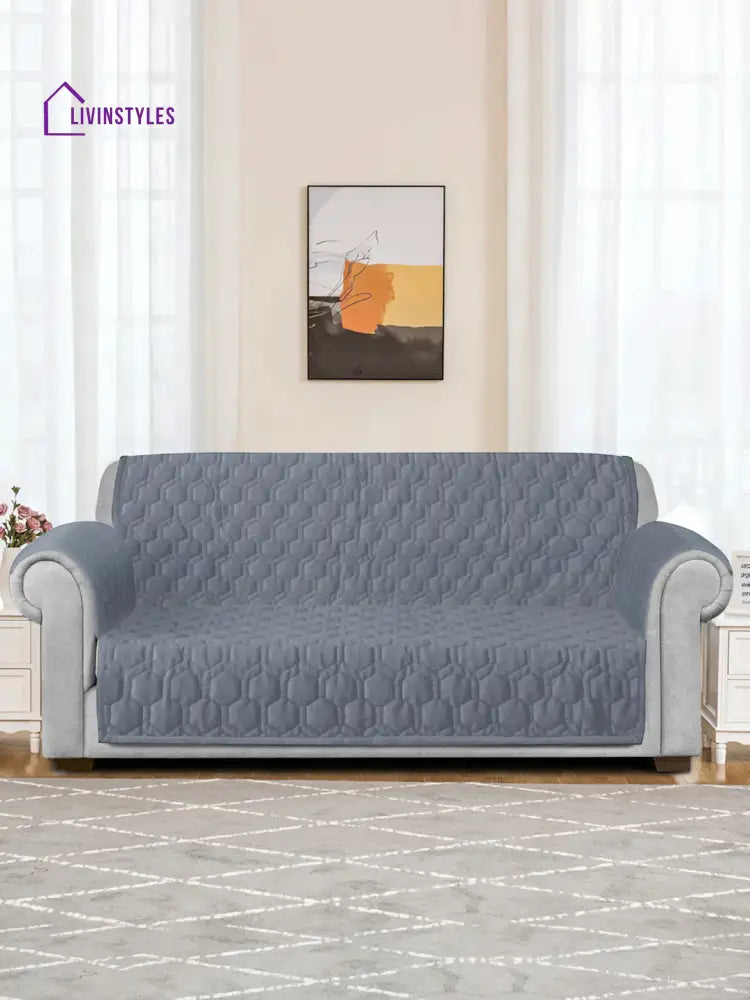 Light Grey Honey Comb Quilted Velvet 2 Seater Sofa Cover With Pcs Hand Rest Slip Cover Sofa